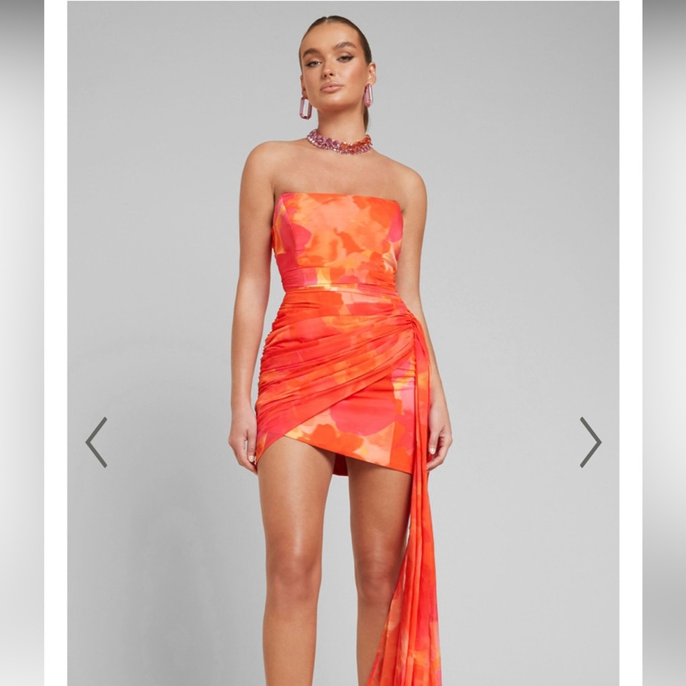 Runaway The Label- Ellie Mini Dress in Orange/Pink Floral Print